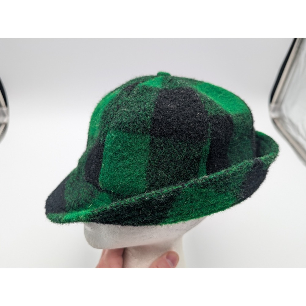 Woolrich Green Black Buffalo Plaid 100% Wool Bucket Hat Made in USA Medium
